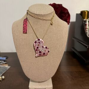 🆕 Betsey Johnson Pink Bling Heart 27" Chain Necklace /Brooch